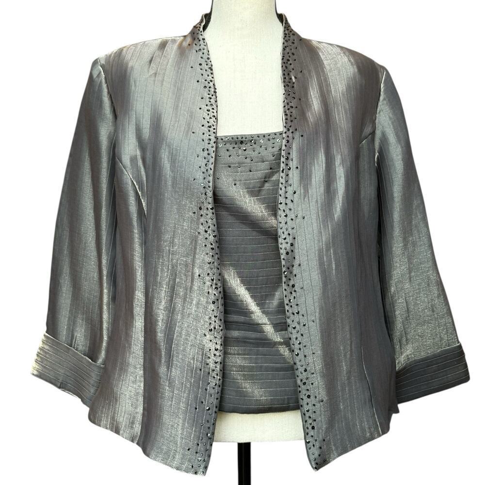VTG J.R. Nites Carol Lin Women's 18 Jacket & Tank 2 Pc Set Olive Metallic Beaded